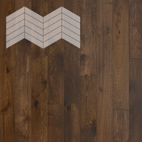 Паркет Елка Французская Lab Arte Chevron Дуб Рустик Коньяк лак 400/348х90х14/3/60° в интерьере