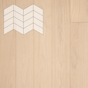 Паркет Елка Французская Lab Arte Chevron Дуб Селект Лана лак 400/313х150х14/3/60° в интерьере