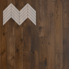 Паркет Елка Французская Lab Arte Chevron Дуб Селект Коньяк лак 600/510х90х14/3/45° в интерьере